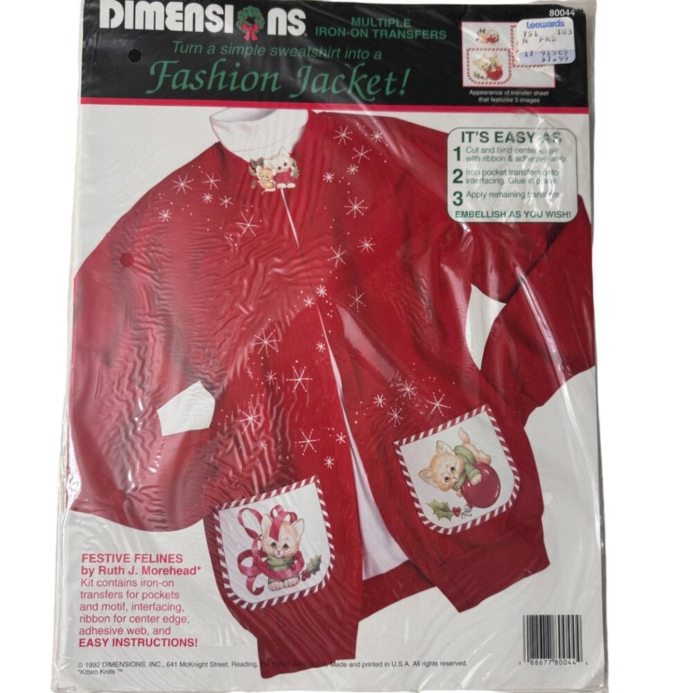 Dimensions Festive Felines Iron-On Transfer Kit Holiday Fashion 1992 Cats Kitten - Picture 2 of 8